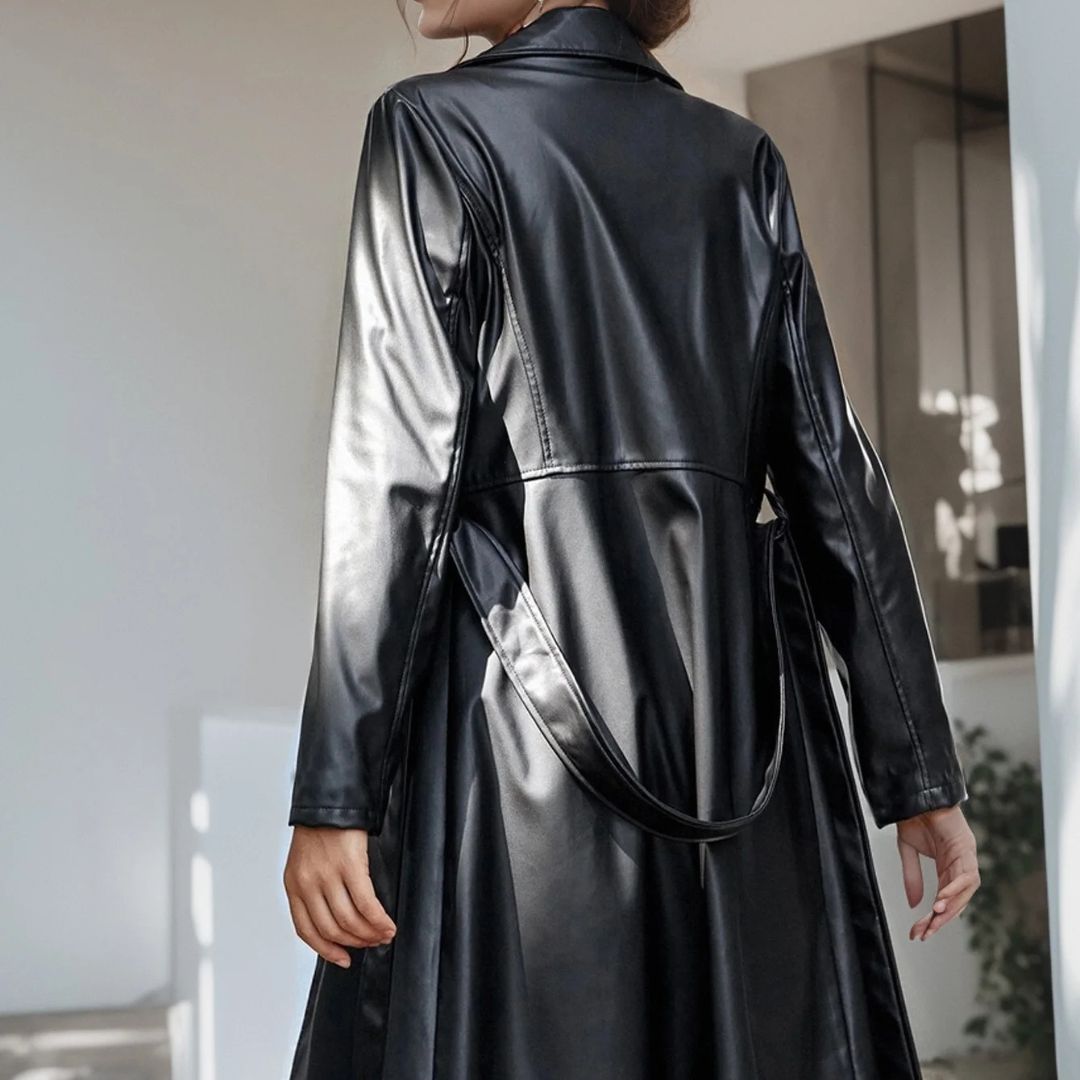 Adelina - trench-coat en simili cuir avec ceinture