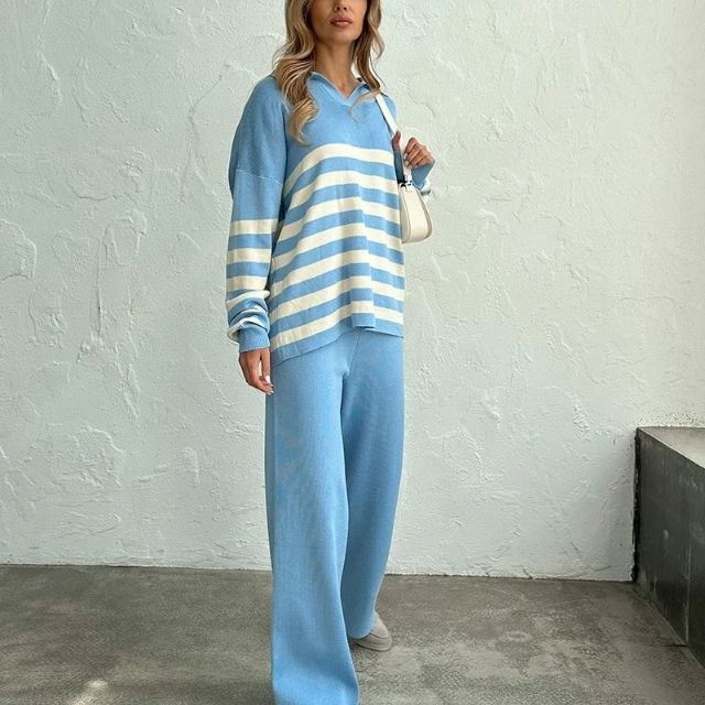 Genevieve - Ensemble pull rayé et pantalon large