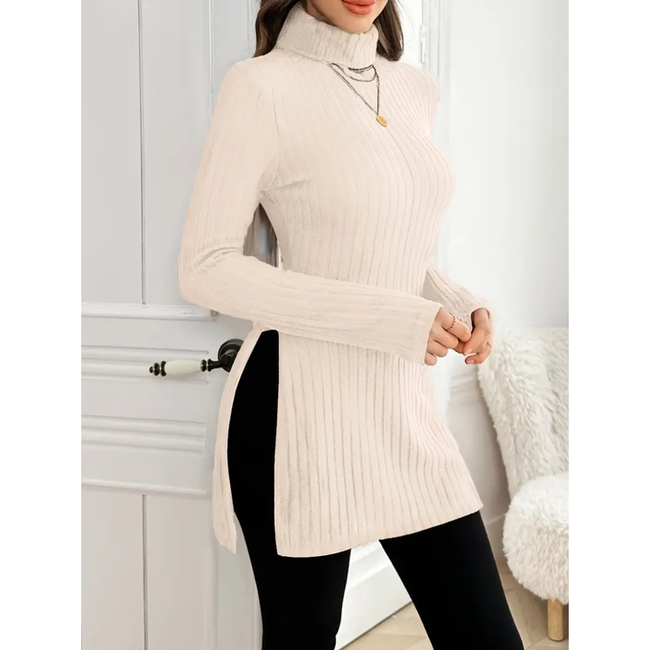 Glorina | Pull à Col Roulé Côtelé Pour Femme | Long