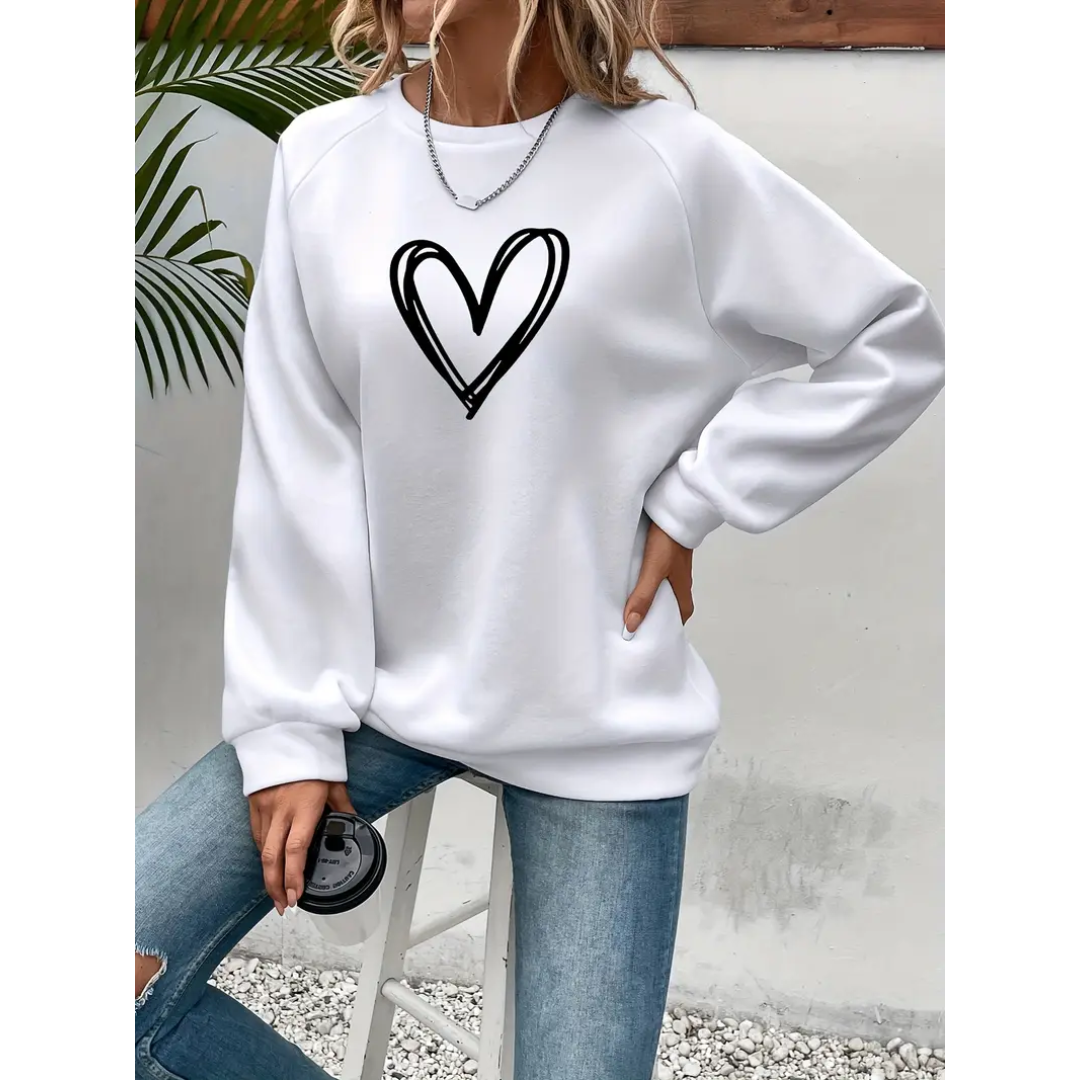 Sweatshirt Imprimé Cœur Pour Femmes | Chaud