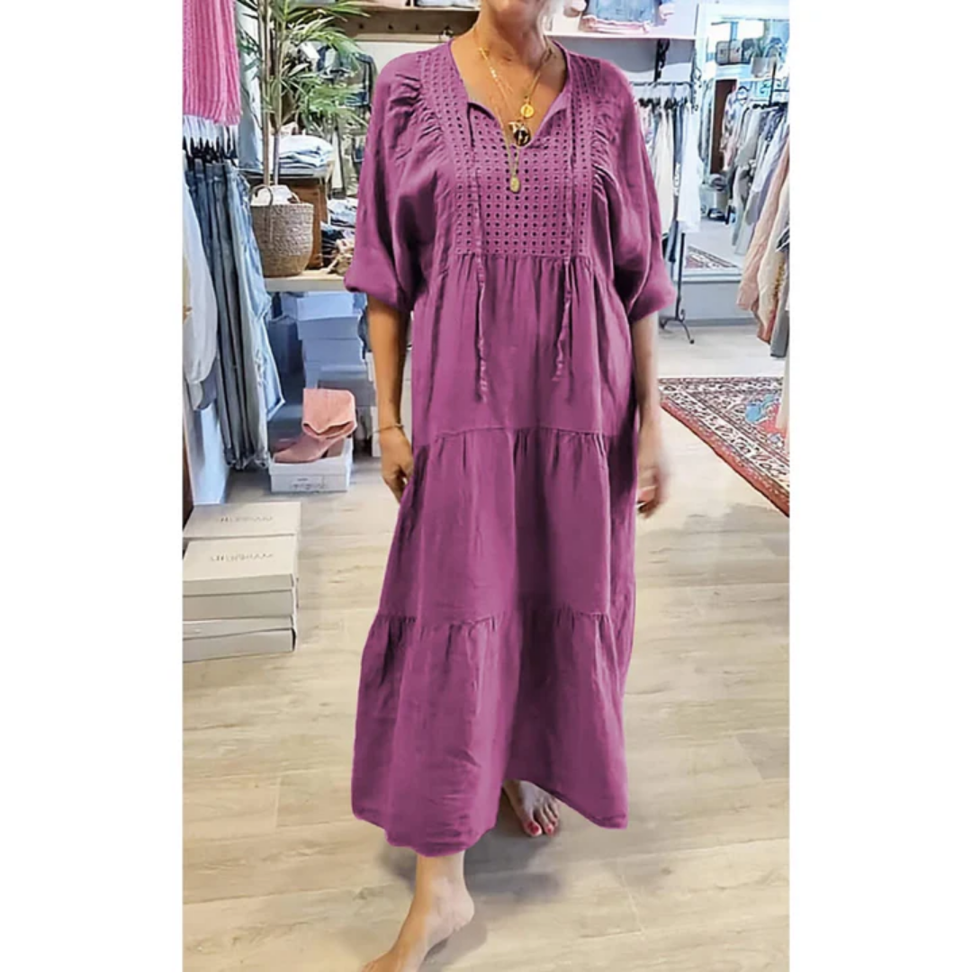 Crimson | Robe Décontractée à Col V Pour Femmes | Maxi