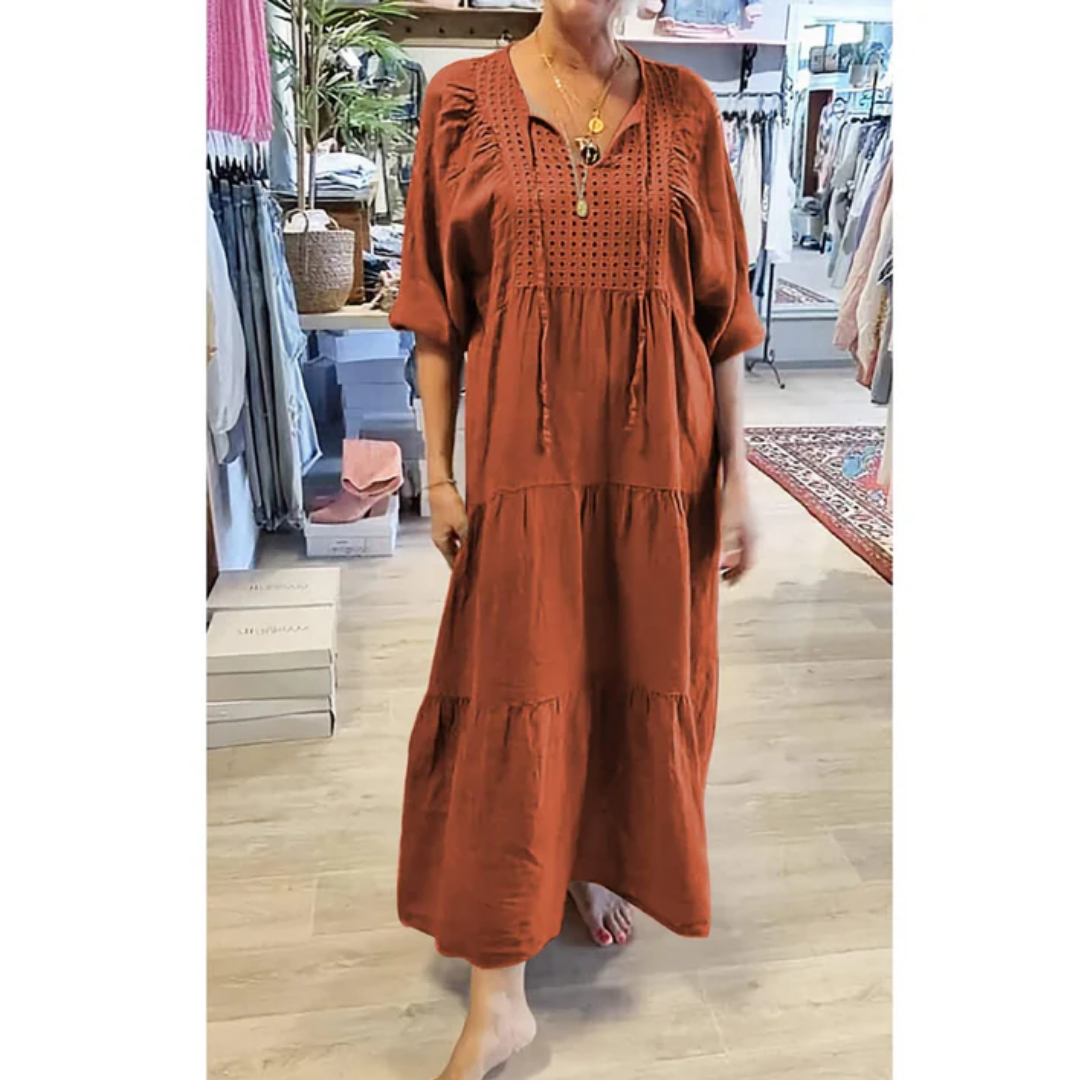 Crimson | Robe Décontractée à Col V Pour Femmes | Maxi