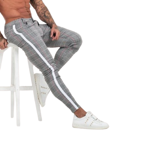 Griffin - Pantalon slim à carreaux avec bandes latérales sport