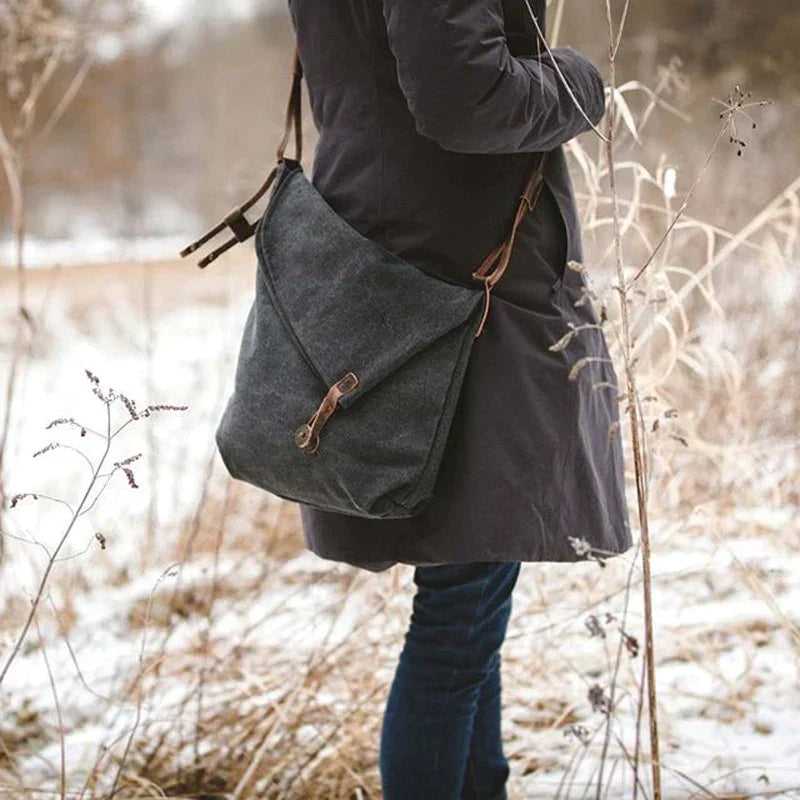 Rostro - Sac à bandoulière élégant en toile avec lanières en cuir