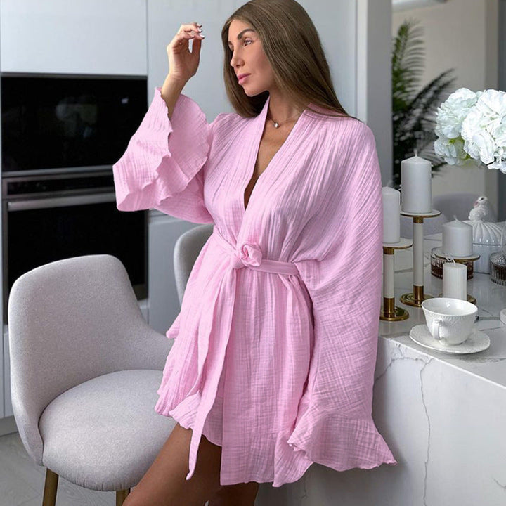 Layla - Ensemble robe portefeuille aérienne avec ourlet volanté et manches volumineuses