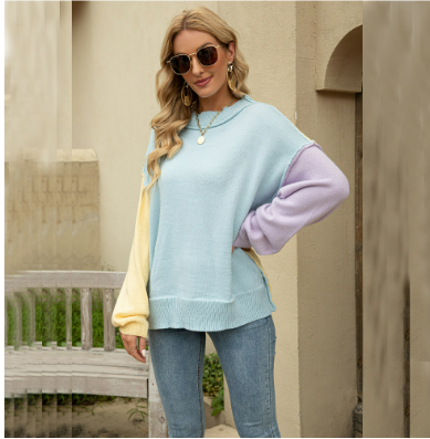 Annelie - Pull color block tendance à manches bouffantes