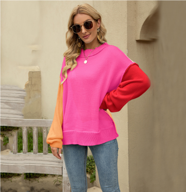 Annelie - Pull color block tendance à manches bouffantes