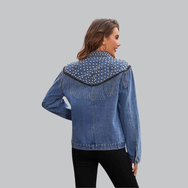 Arisse - Veste en jean avec pompons en perles