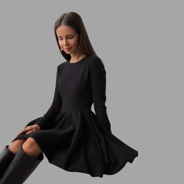 Bianca - Robe pull élégante à manches longues et jupe plissée