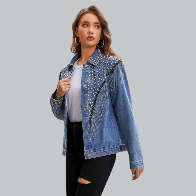 Arisse - Veste en jean avec pompons en perles