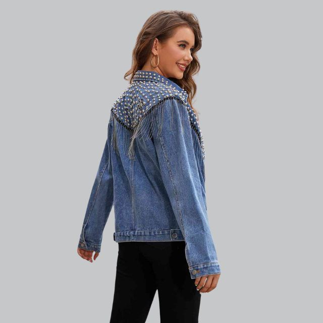 Arisse - Veste en jean avec pompons en perles