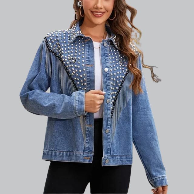 Arisse - Veste en jean avec pompons en perles