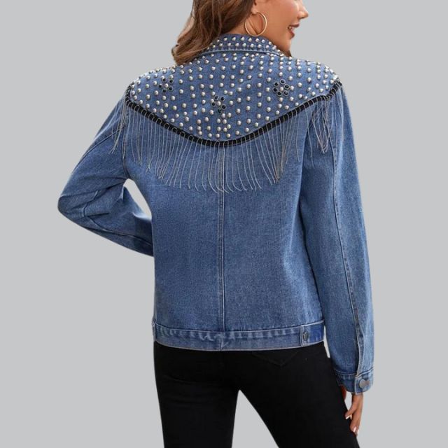 Arisse - Veste en jean avec pompons en perles