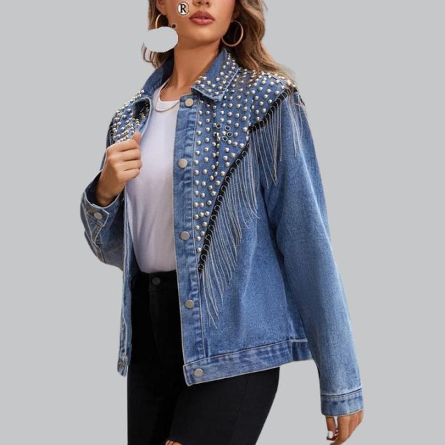 Arisse - Veste en jean avec pompons en perles