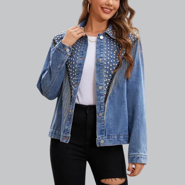 Arisse - Veste en jean avec pompons en perles