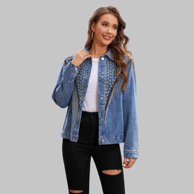 Arisse - Veste en jean avec pompons en perles